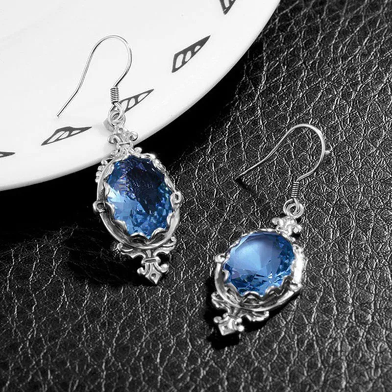 

BLACK ANGEL Fashion Sky Blue Topaz Gemstones 925 Silver Sapphire Drop Dangle Earrings for Women Jewelry Christmas Gift