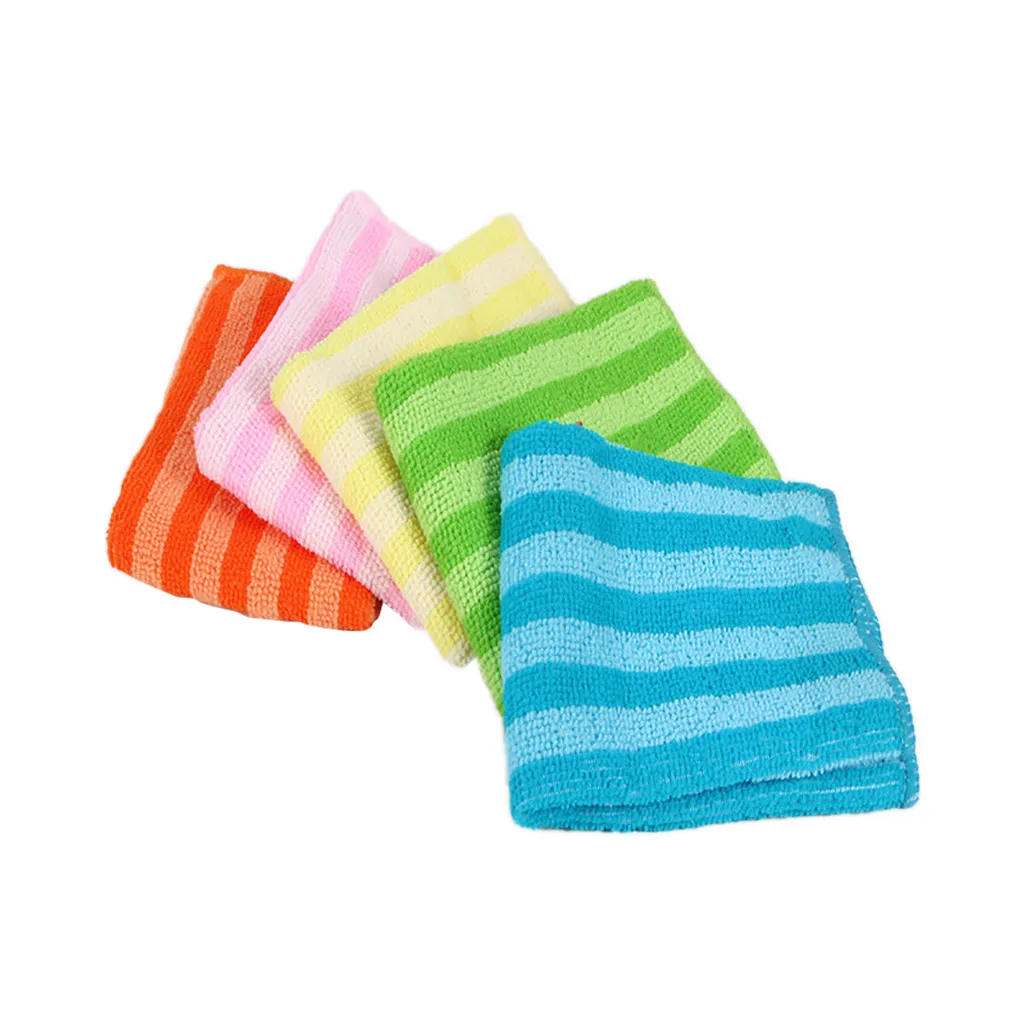 

IN STOCK 5PC Stripe non-stick Oil Multifunctional Microfiber Wipes Dish Cloth Double-sided Striped Cleaning and Cleaning Cloth