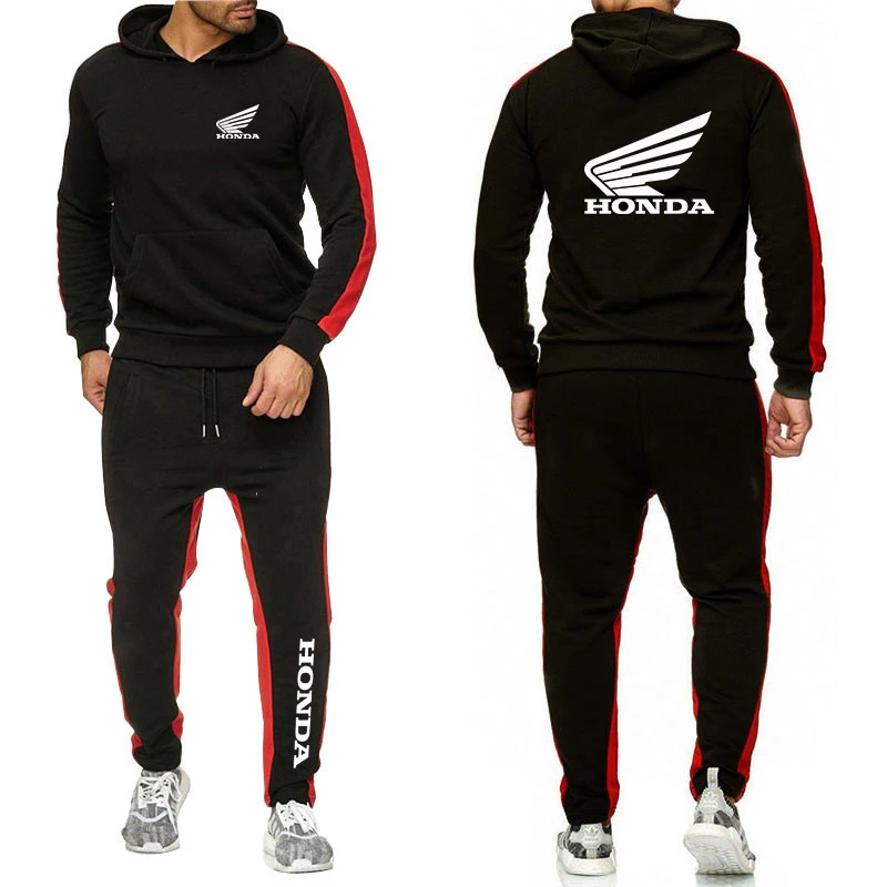

2020 Mens Honda Car Logo 2 Pieces Sets Tracksuit Hooded Sweatshirt+pants Pullover Hoodie Sportwear Suit Casual Mans Clothes
