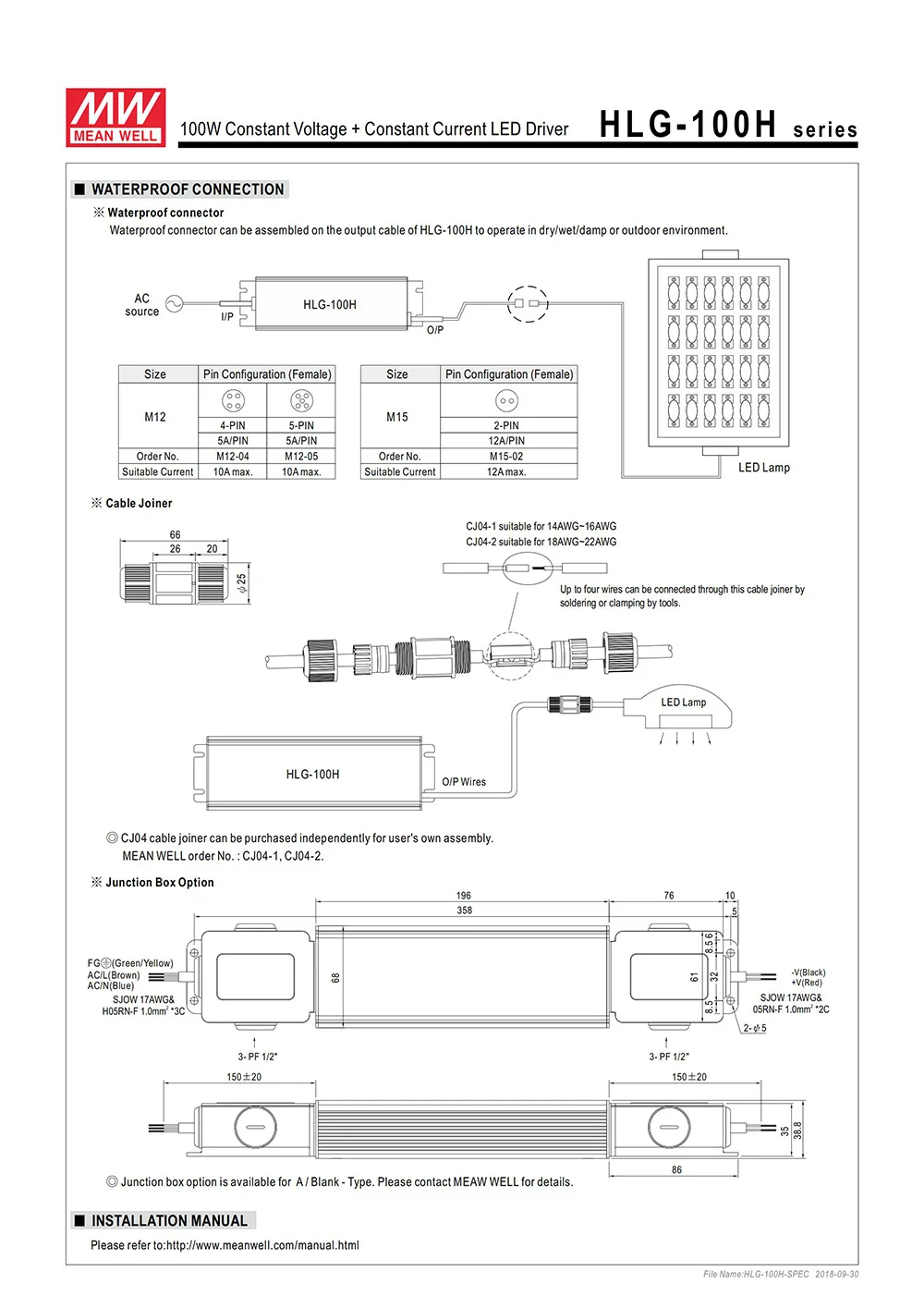 MEAN WELL светодиодный драйвер HLG-100H-36A 36 В Светодиодный источник питания 110 В/220 В переменного тока до 36 В постоянного тока 2.65A 95 Вт Водонепроницаемый IP65 Регулируемый трансформатор