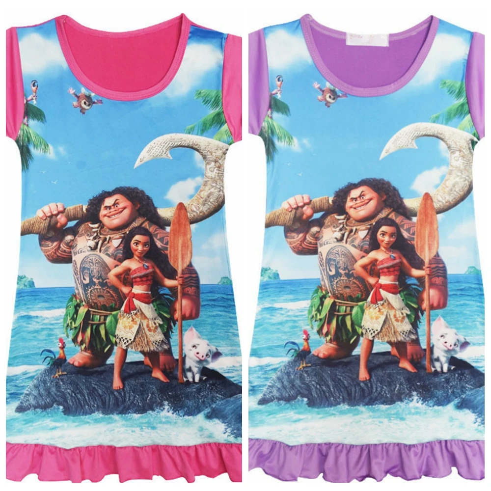 Summer Dress For Girls Kids Dresses Baby Cartoon Moana Dress Costumes Disney Princess Clothes For Toddler Short Sleeve Tops Rose