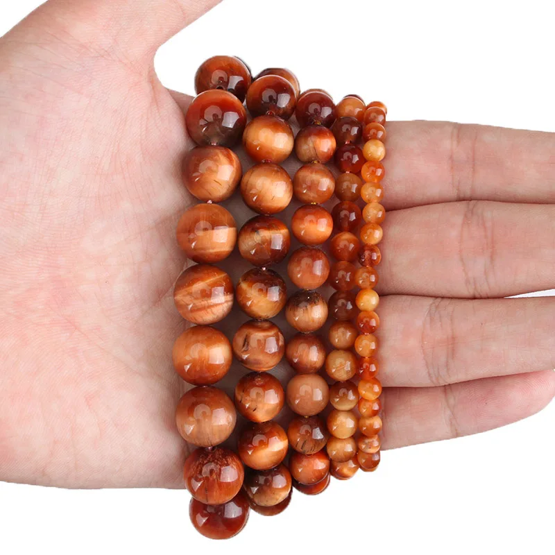 

Natural Gem Stone Beads Brown Orange Sun Tiger Eye Stone Round Loose Beads 4 6 8 10 12 MM For Diy Bracelet Jewelry Making