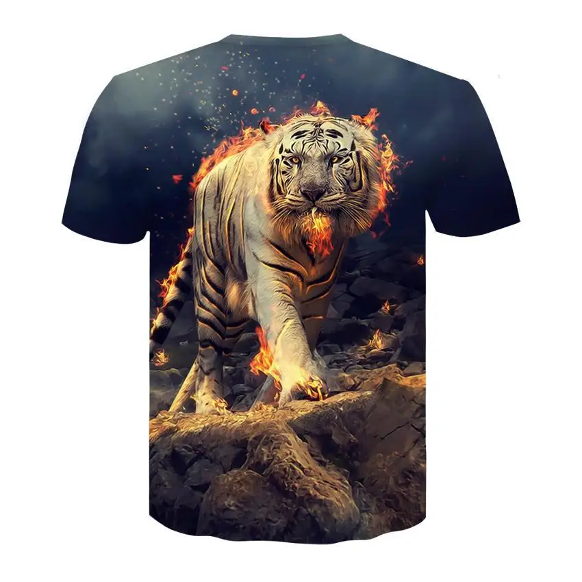 Новинка Мужская футболка модный дизайн 3D пламя тигра унисекс Повседневная