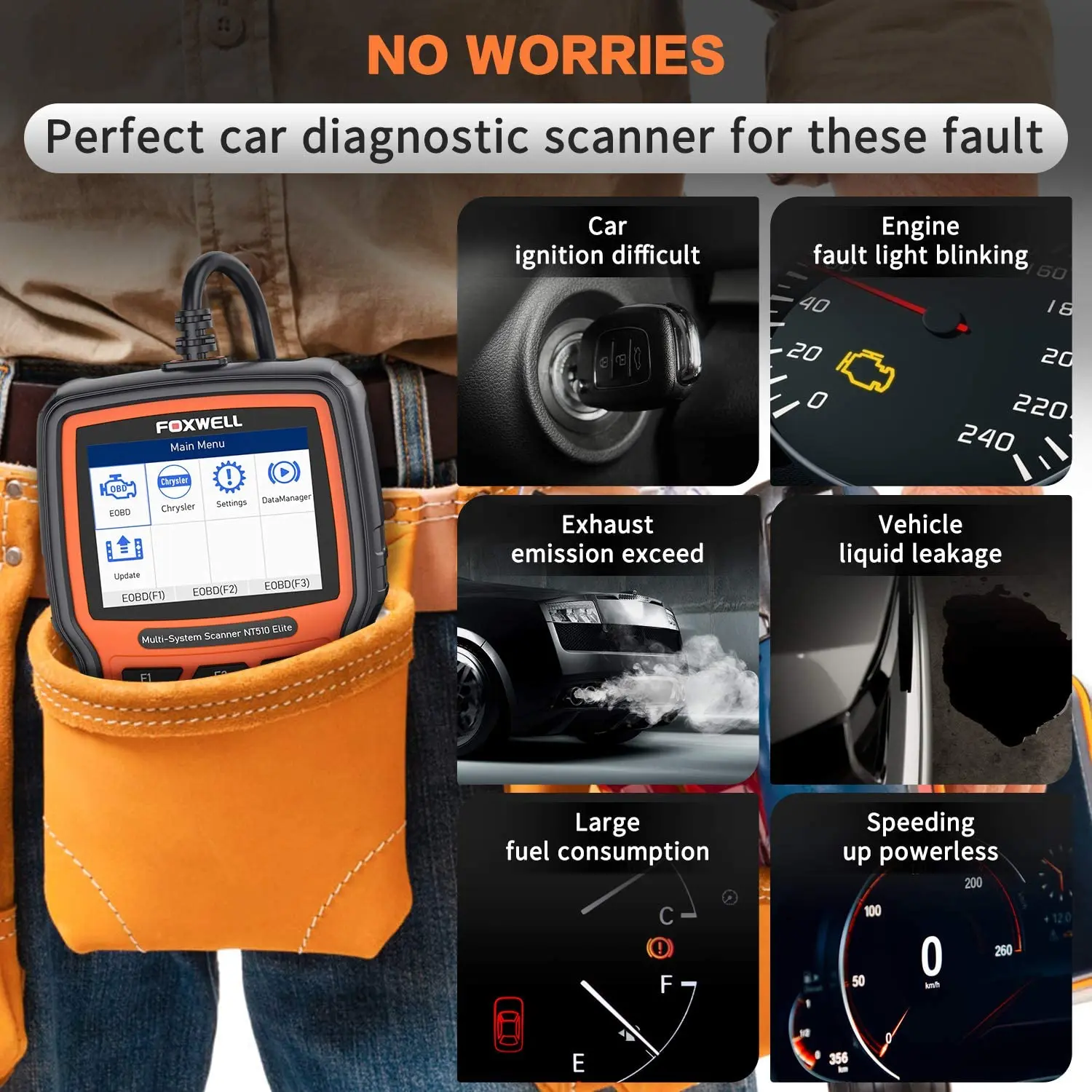 FOXWELL NT510 Elite OBD2 сканирующий инструмент для Chrysler Dodge Jeep полная система ABS EPB DPF