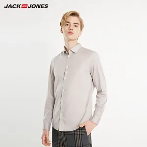 Мужская Базовая рубашка с длинными рукавами и вышивкой JackJones, 100% хлопок, однотонная, 219105576