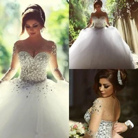 princess cheap bridal ball gowns plus size crystals beading wedding dresses country vintage ballgown long sleeve bridal dresss
