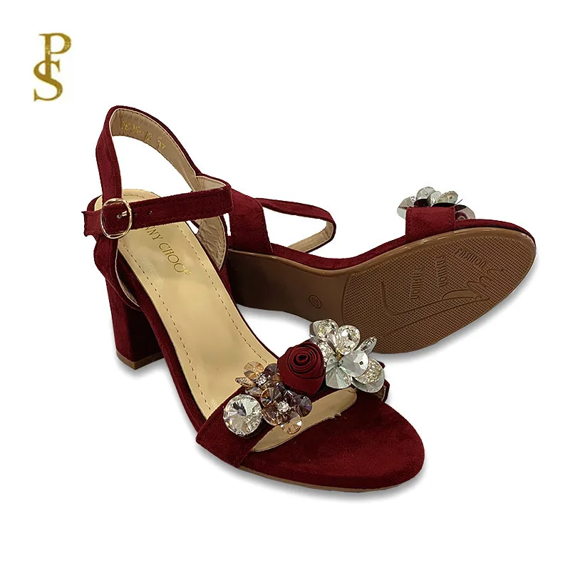 Женские модные сандалии на высоком каблуке красивая обувь украшенная цветами |