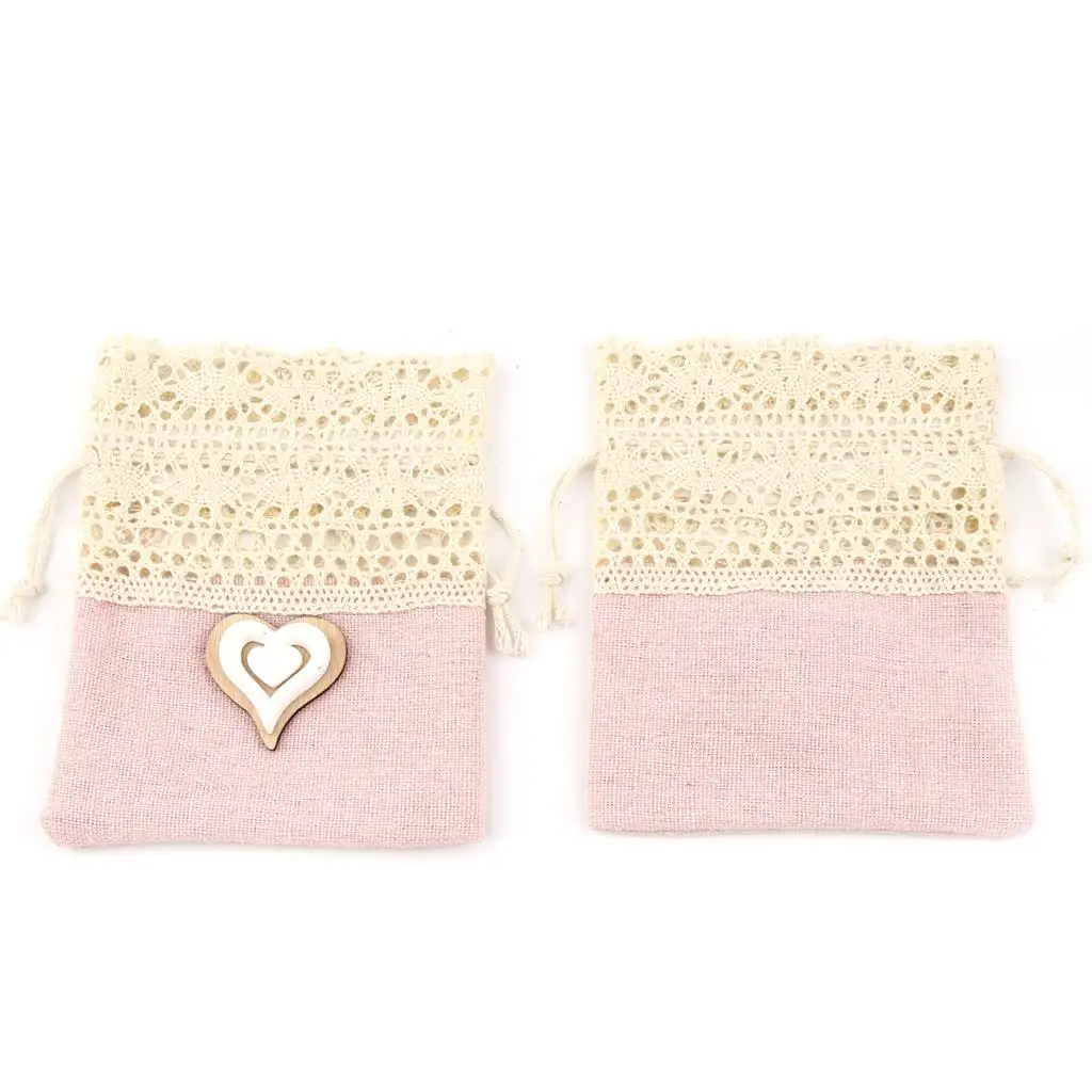 

DoreenBox Fabric Drawstring Bags Rectangle Peach Heart Jewelry Bag Hollow Lace Rectangular Drawstring Cloth Bag 12x10cm, 2PCs