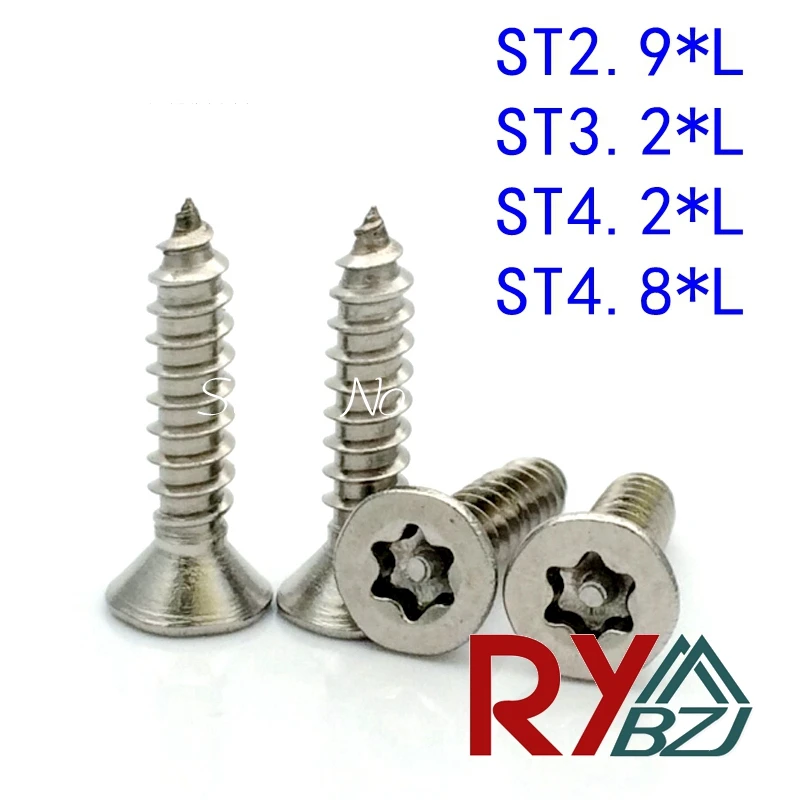 SUS304 саморезы с плоской головкой torx Винт со стойкой ST2.9 ST3.9 ST4.2 ST4.8 100 шт./лот противоугонные шесть лепестков винт безопасности