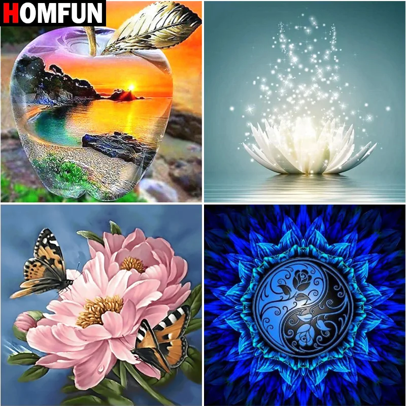 

Алмазная вышивка HOMFUN 5D «цветы, Бабочка, яблоко, закат», полноразмерная картина «сделай сам», вышивка крестиком, украшение для дома