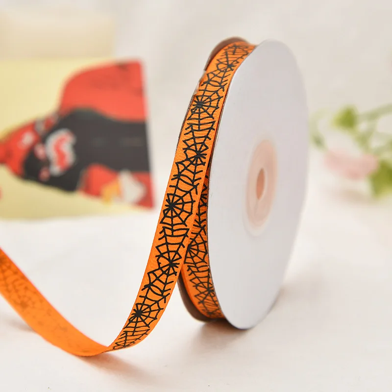 

Halloween Decor Polyester Ribbons 25 Yards 1cm Gift Bags Cake Boxes Wrapping Ribbon Treat Bag Packaging Supplies DIY Crafts