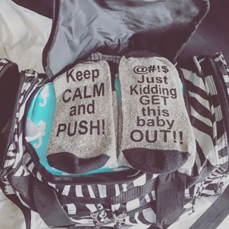 

Women Hospital Delivery Crew Socks Keep Calm Push Letters Maternity Hosiery X5XD