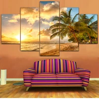 modern wall art pictures home decoration posters 5 panel palm trees sea sunset landscape frame living room hd printed painting