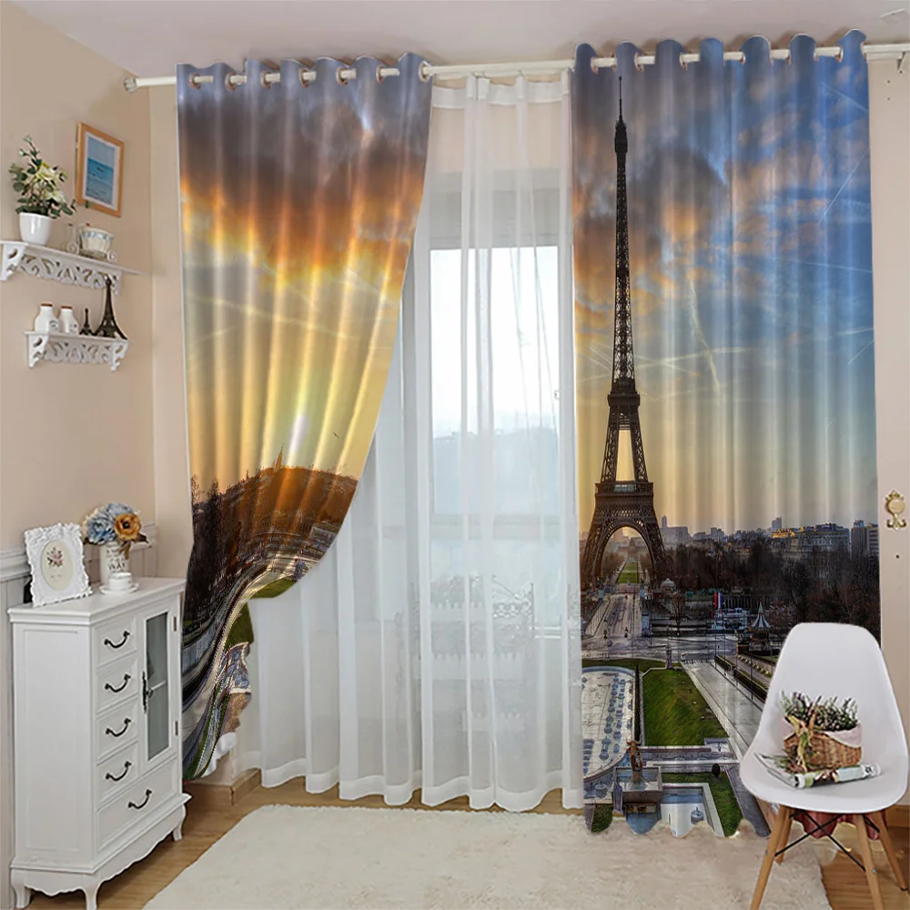 Красивые пейзажи романтические занавески с изображением башни 3D оконные шторы