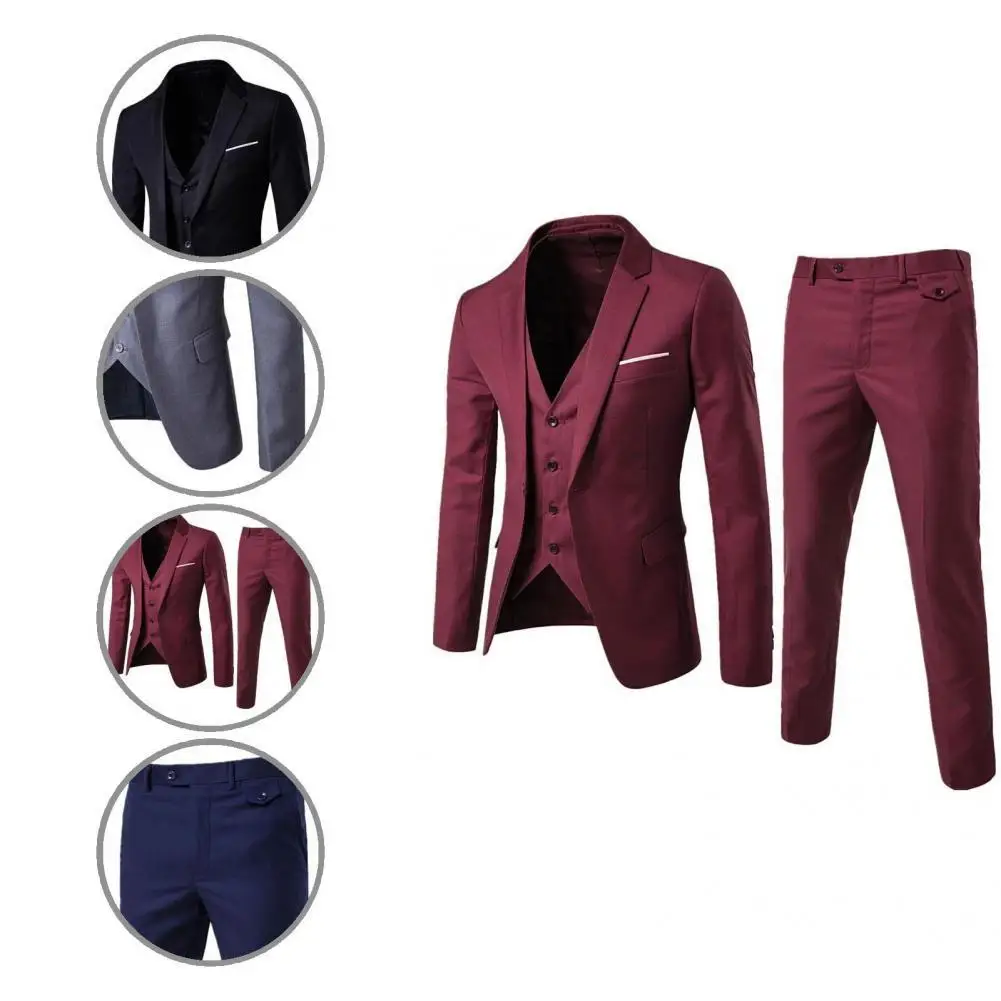 

Skin-friendly Simple Single-Breasted Vest Coat Zipper Closure Trousers for Wedding