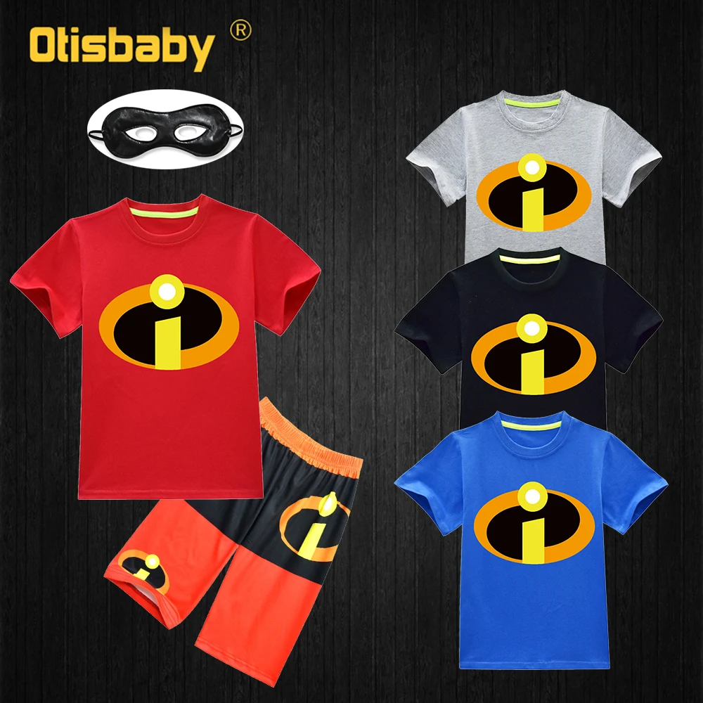 Летний новый комплект одежды для мальчиков с суперсемейным принтом детские