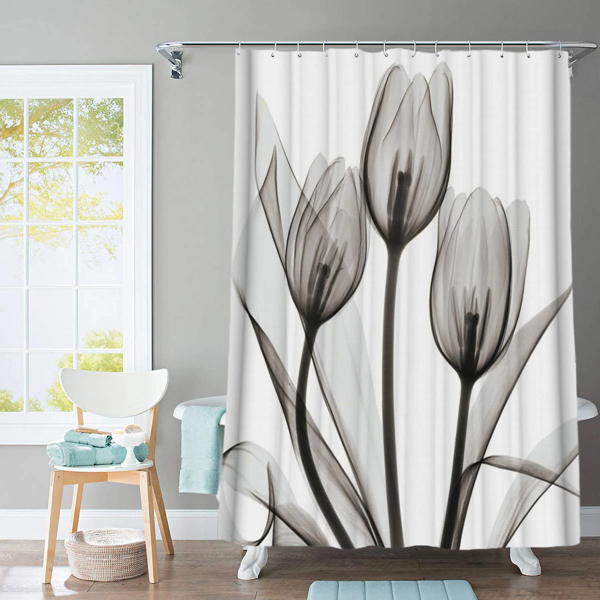 E Shower Curtain Красочные тюльпаны Лотос цветы деревья душевые наборы занавесок Нескользящие коврики крышка унитаза и коврик для ванной Водонепроницаемый Ванная комната занавески s - Цвет: E Shower Curtain