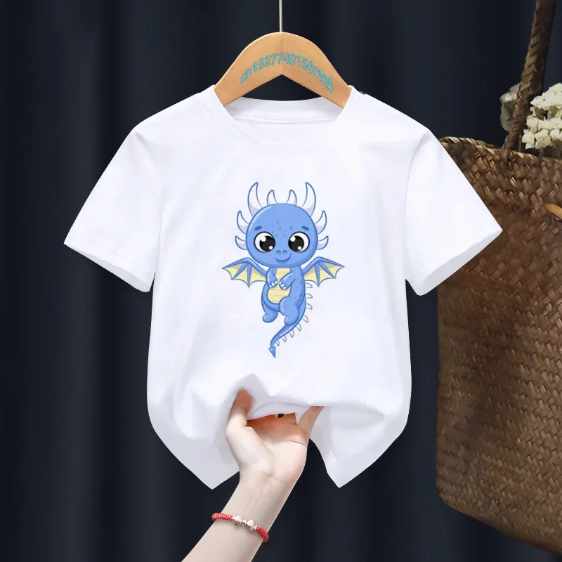 Camiseta para ni&ntilde;os y ni&ntilde;as, prenda de vestir, con dibujos animados de drag&oacute;n y animales, de verano-5