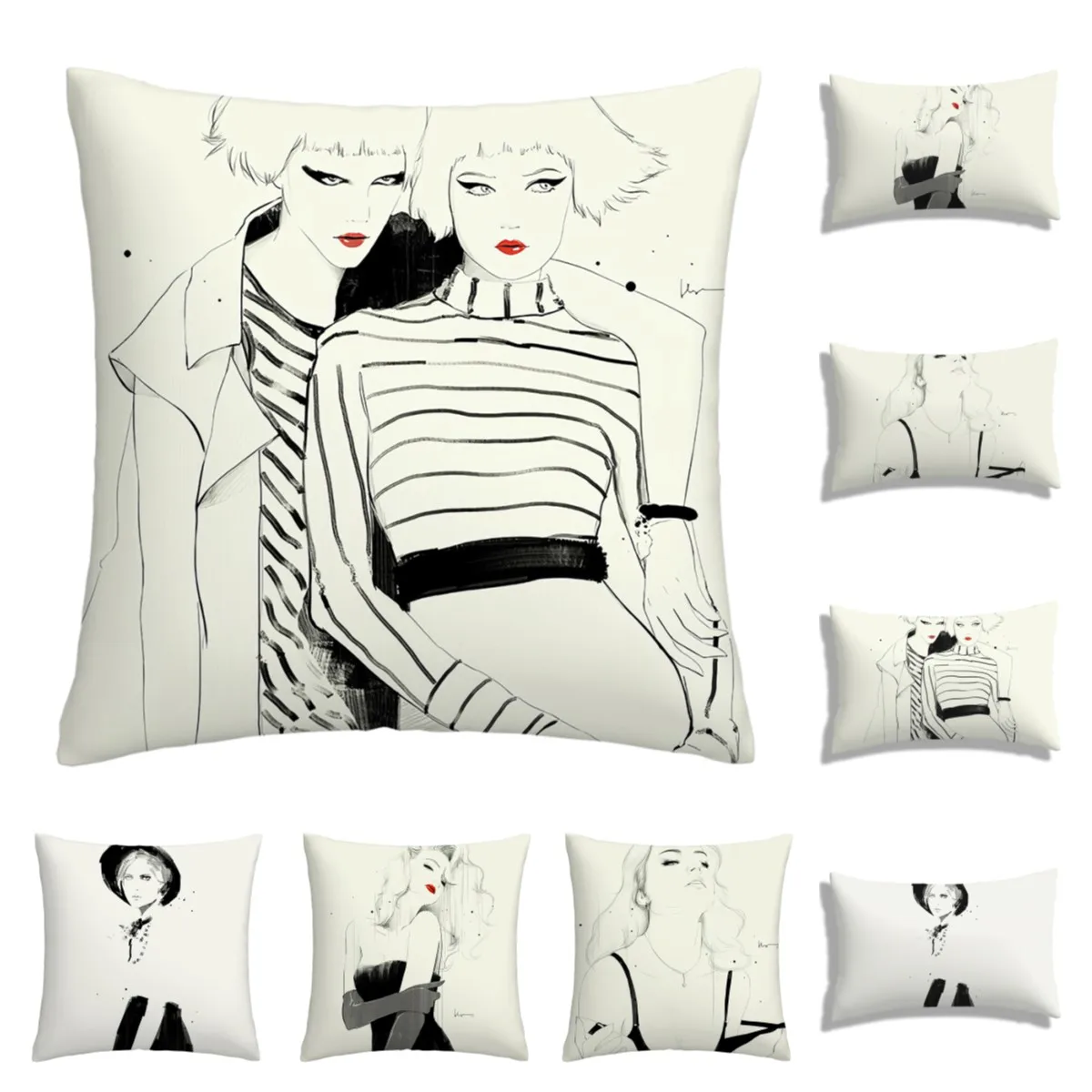 

Female pencil drawing Plush pillowcase, sofa cushion cover for home improvement, home decoration pillowcase decorative