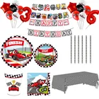 Гоночный автомобиль одноразовая посуда тарелка чашки Скатерти шар овсянка с День рождения Декор черный, белый цвет сетчатая посуда