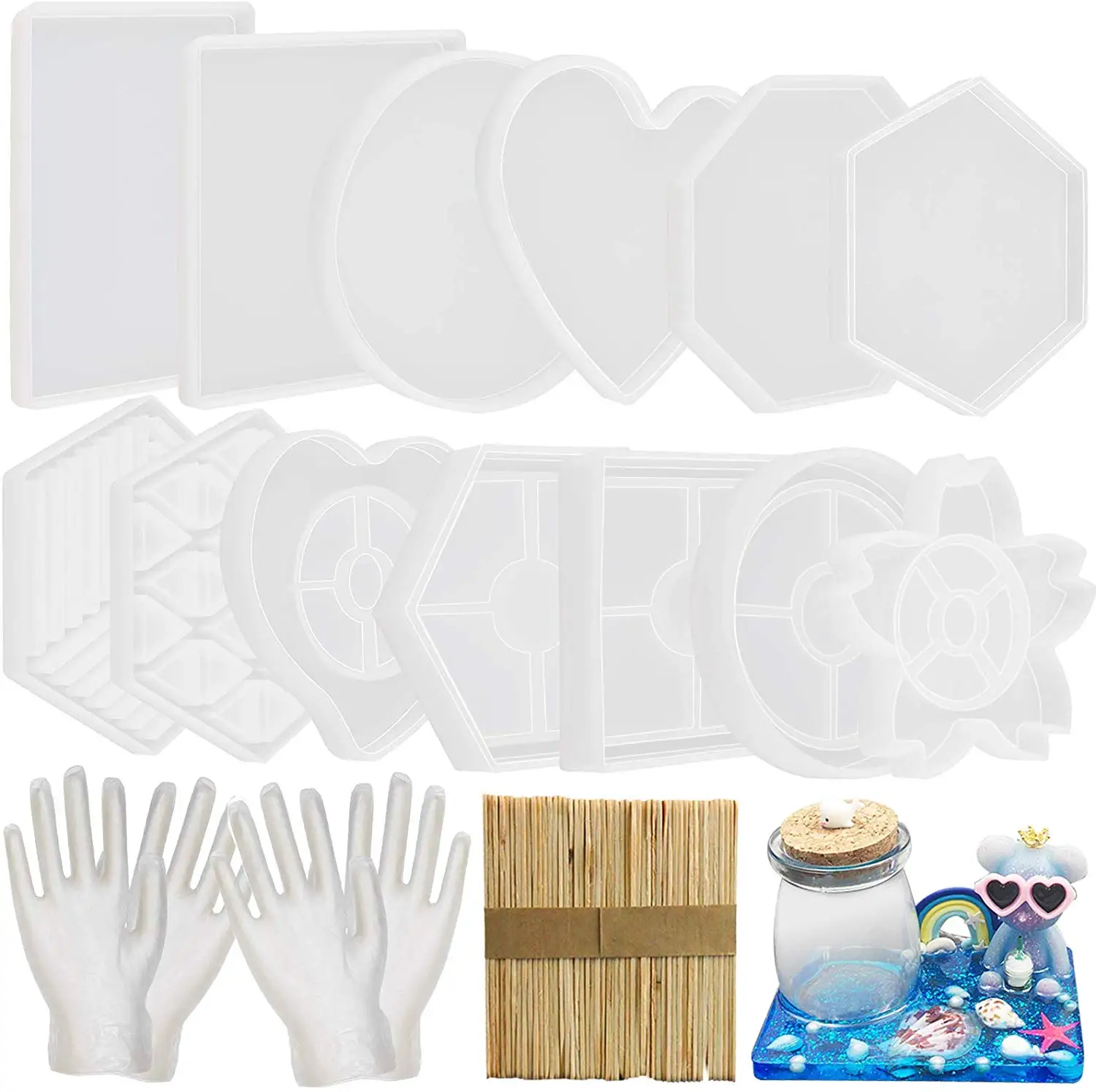 Набор силиконовых форм для подставки под эпоксидную смолу 65 шт. прямоугольные