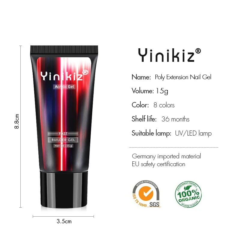 Yinikiz полиполигель для наращивания ногтей акриловый гель УФ-гель 30 мл