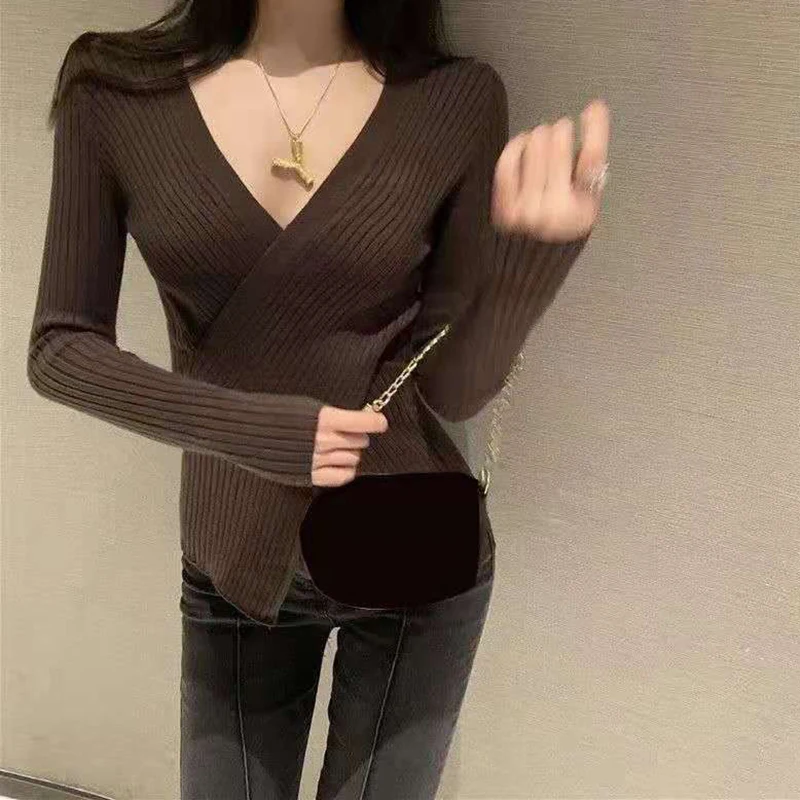 Lucyever Sexy Cross Deep V-neck Women's Sweater Fashion Slim Fit Ribbed Ladies Sweaters Solid Long-Sleeves Knitted Pullover Tops
Lucyever Sexy Cross Deep V-neck Women's Sweater Fashion Slim Fit Ribbed Ladies Sweaters Solid Long-Sleeves Knitted Pullover Tops