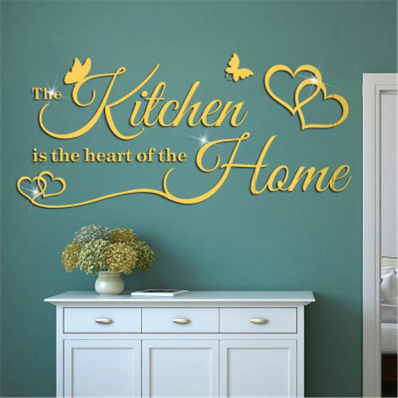 

The Kitchen is the heart of the Home Quotes Wall Sticker 3D Butterfly Loving Mirror Wall Sticker Home Decor Acrylic Mirror Decal