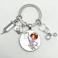 cute medical kechain with love heart angel key ring personality jewelry thanksgiving gift key holder for nurse and doctor