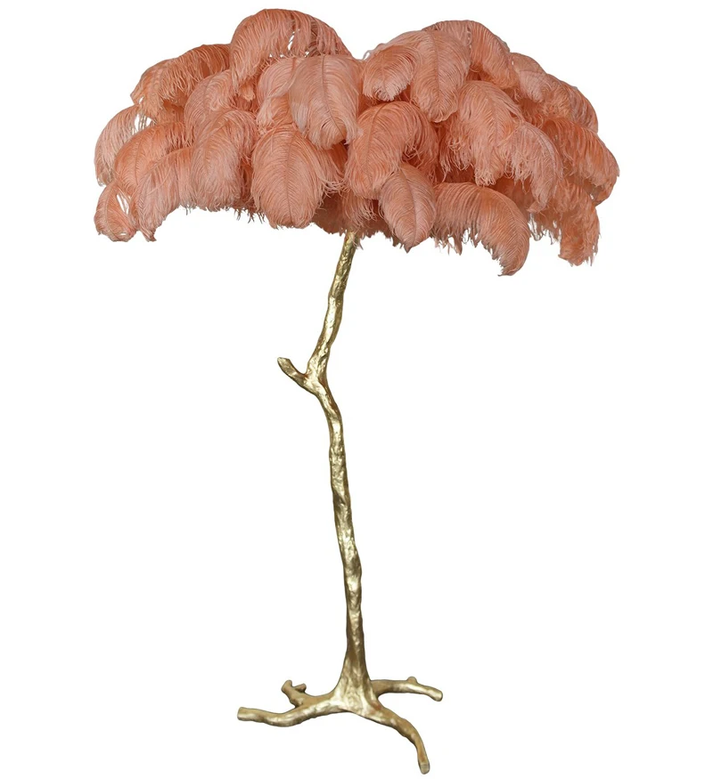 Phube освещение страусиное перо лампа современный медный Пол Свет Гостиная для