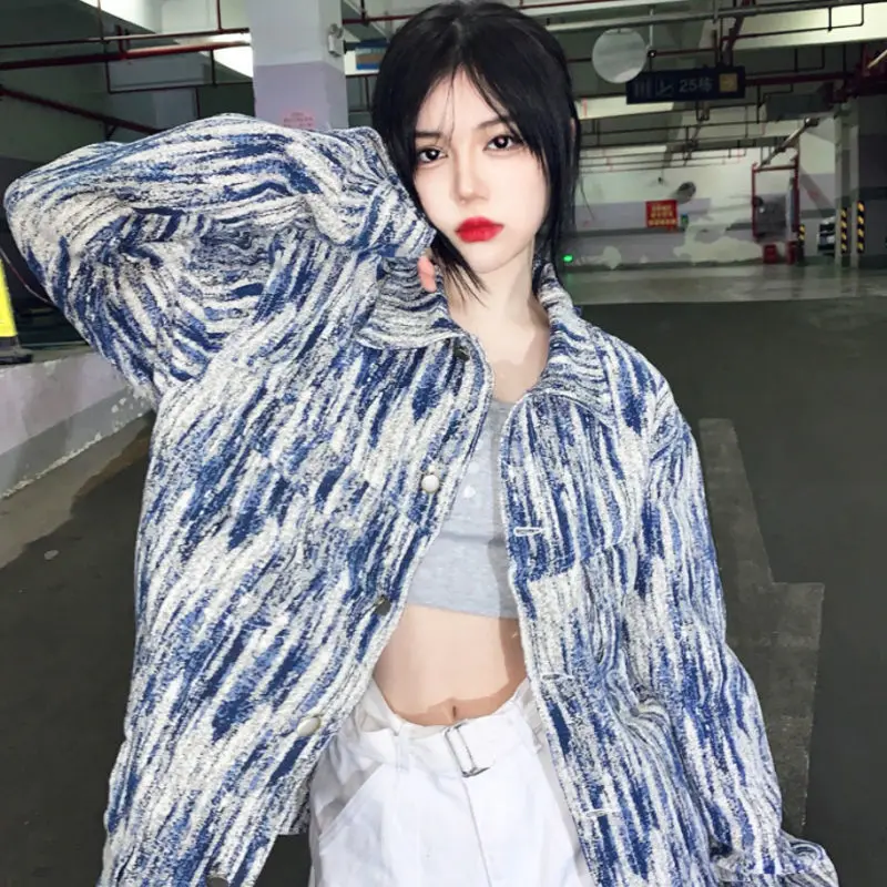 

Tie-dye denim jacket female autumn 2021 Korean version loose retro fried street Harajuku style tooling jacket top jacket women