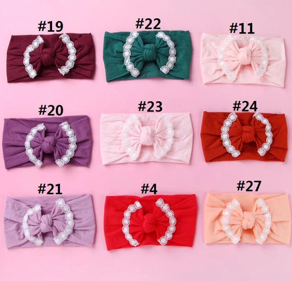 

12 шт./партия, Детские нейлоновые повязки на голову с кружевной отделкой