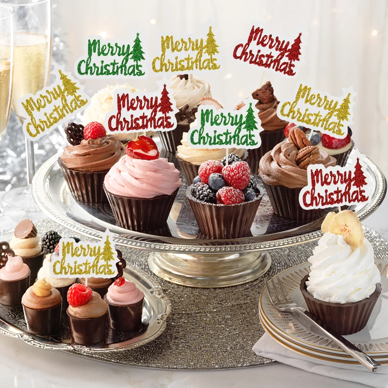 

1 Set Multicolor Merry Christmas Cake Topper Happy New Year Cupcake Flags DIY Baking Supplies Christmas Party Cake Decor