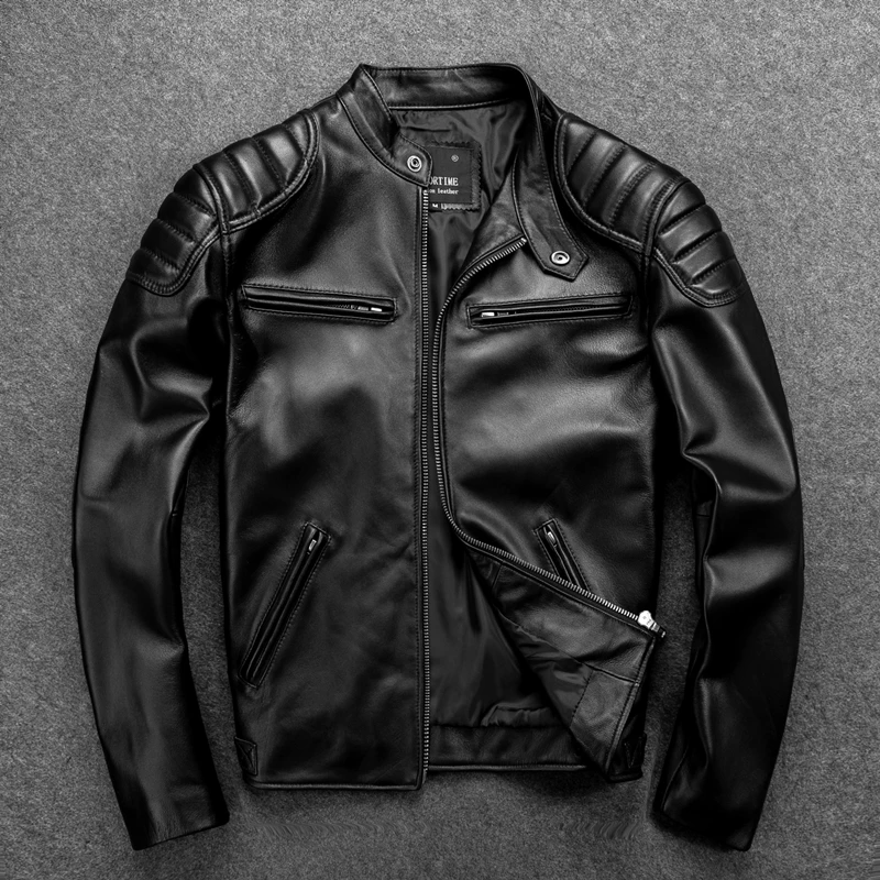 

GU.SEEMIO Autumn New Arrival Men's Genuine Leather Jacket 100% Sheepskin Real Leather Coat Motorcycle Riding Jacket