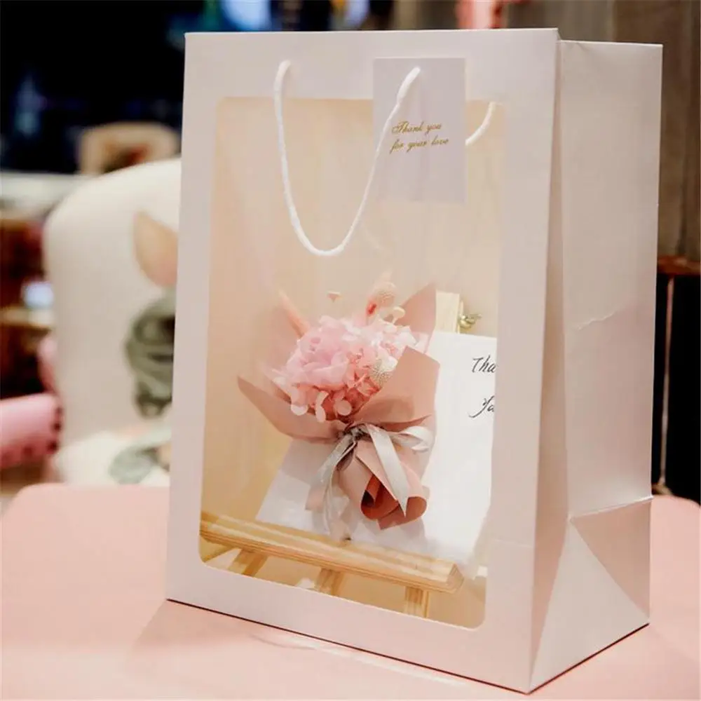 Tote Gift Paper Bag With PVC Transparent Window Creative Birthday Wedding Party Flower Bags gift box packaging CD | Дом и сад