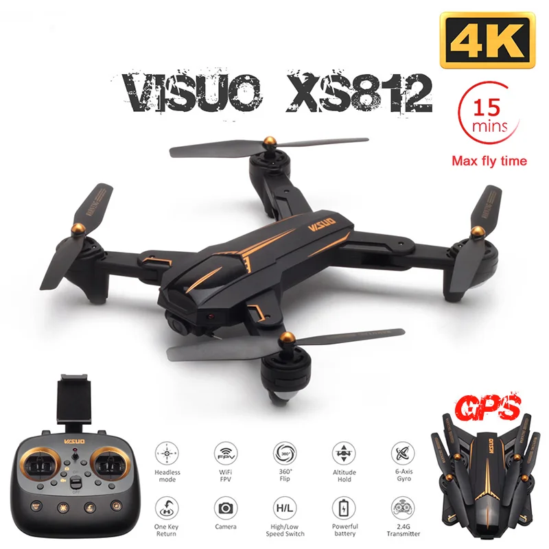 VISUO XS812 gps Дрон с камерой 4K HD Дрон 5G wifi FPV удерживающий высоту один ключ возврат RC Квадрокоптер Вертолет VS E520S SG906