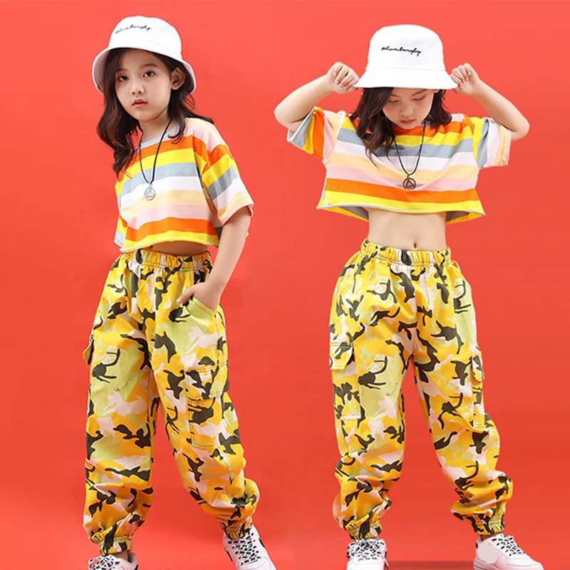 

Jazz Dance Costume Stripe Teenage Girls Clothes Fashion Hiphop Rave Outfit Performance Clothing Kids Loose Street Wear DCC428