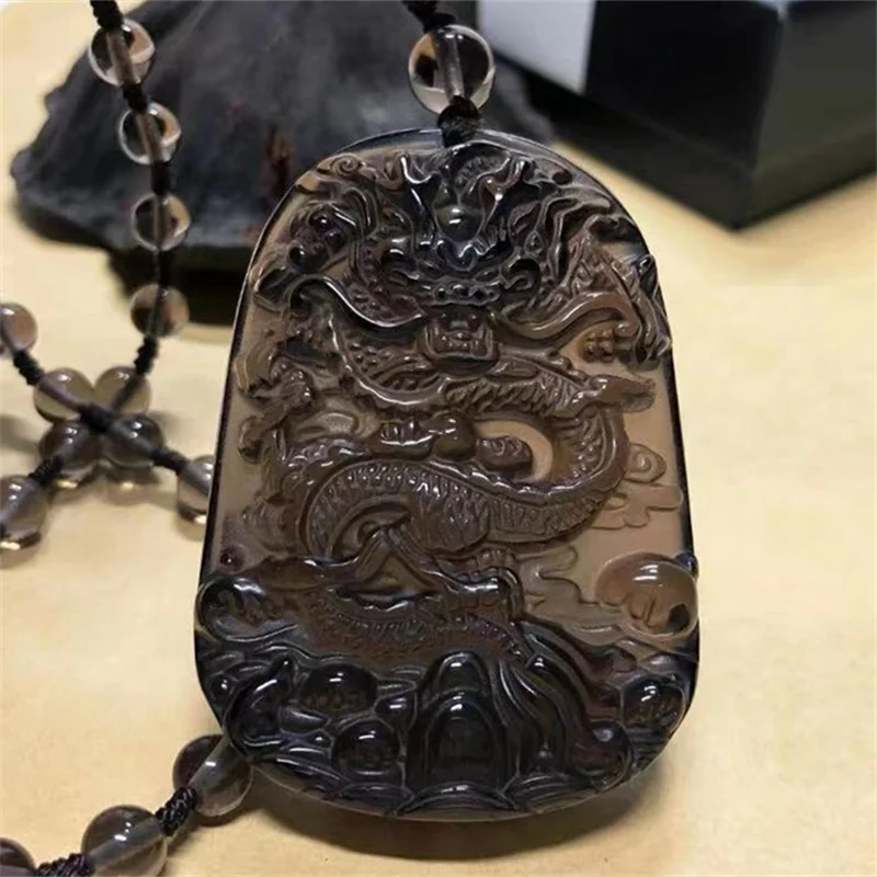 

Hot Selling Natural Handcarve Obsidian Dragon Brand Necklace Pendant Fashion Jewelry Accessories Men Women Luck Gifts