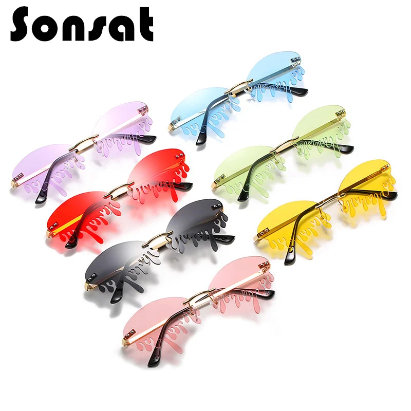 

2021 Fashion Style Women's sunglasses Dazzle Color Ocean Tear Eyewear For Men Rimless Brand Designer Decorative Glasses