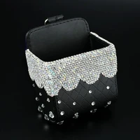 leather mobile phone holder bag rhinestones car storage box diamond auto outlet air vent cosmetics case pouch bucket for girls