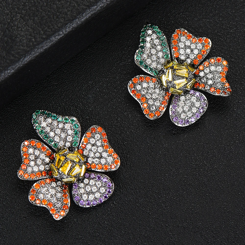 GODKI Trendy Colorful Flower CZ Earrings For Women Wedding Cubic Zircon Brincos boucle d'oreille 2020 Bohemia Jewelry HOT | Украшения и