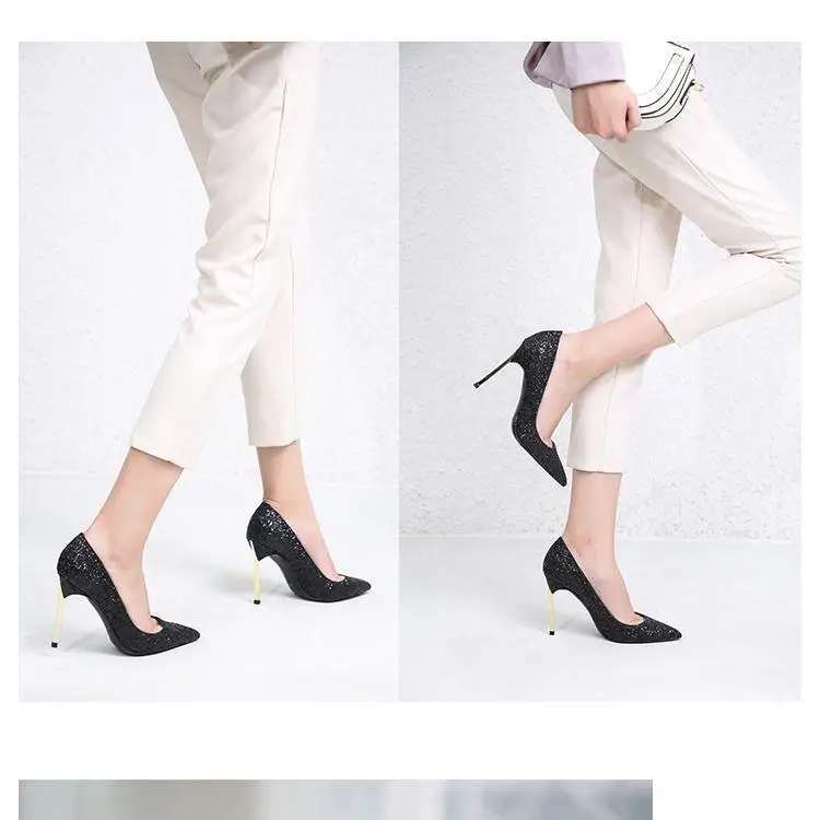 

Shoes Woman Silver Wedding Shoes Spring Women's Wedding Dress Crystal High Heel Shoes Sequin Luxury Designer Thin Heeled Shoes