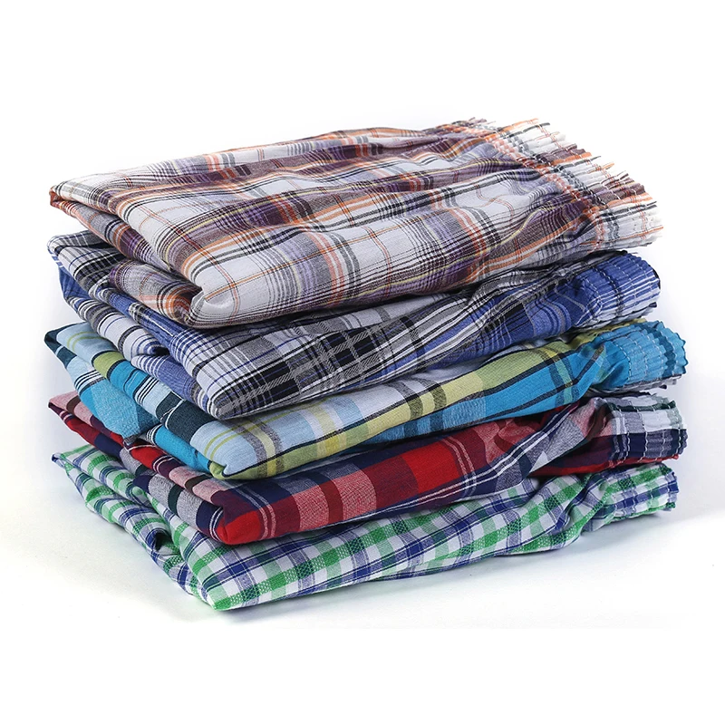 

5 Pcs Mens Underwear Boxers Shorts Casual Cotton Sleep Underpants Quality Plaid Loose Comfortable Homewear Asian Size