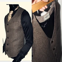 mens suit vest herringbone vintage wool jacket business self cultivation sleeveless steampunk waistcoat to keep warm