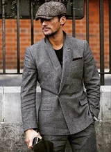 Chaqueta y pantalones para hombre, Blazer grueso de Tweed gris para invierno, 2 piezas, para bodas, cenas y fiestas (3)
