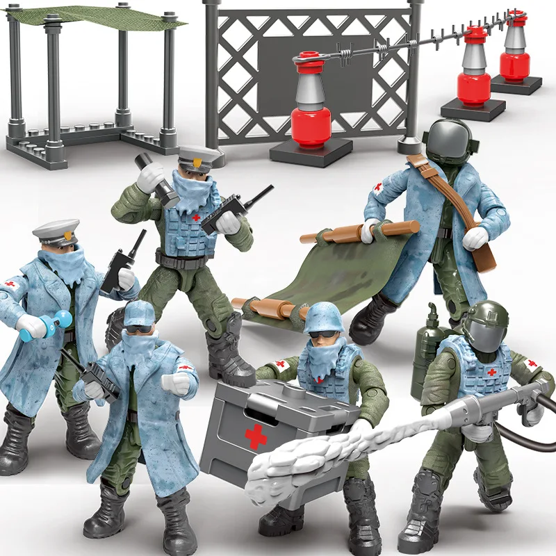 6Pcs World War 2 WW2 Army Military Soldier City Police SWAT Military Doctors Figures Building Blocks Bricks Kids Toys