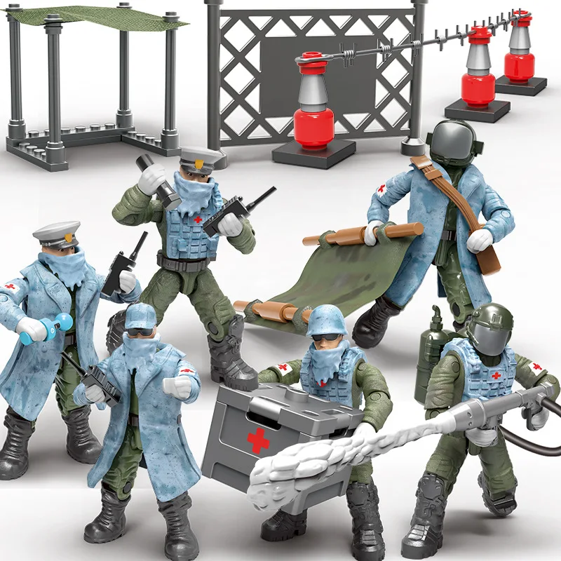 

6Pcs World War 2 WW2 Army Military Soldier City Police SWAT Military Doctors Figures Building Blocks Bricks Kids Toys