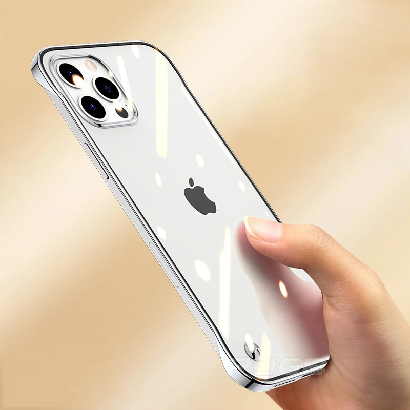 

Luxury No Frame Ultra Thin Plating Transparent Case for iPhone 11 12 Pro Max Mini SE 2020 X XS XR 7 8 Plus Shockproof Back Cover
