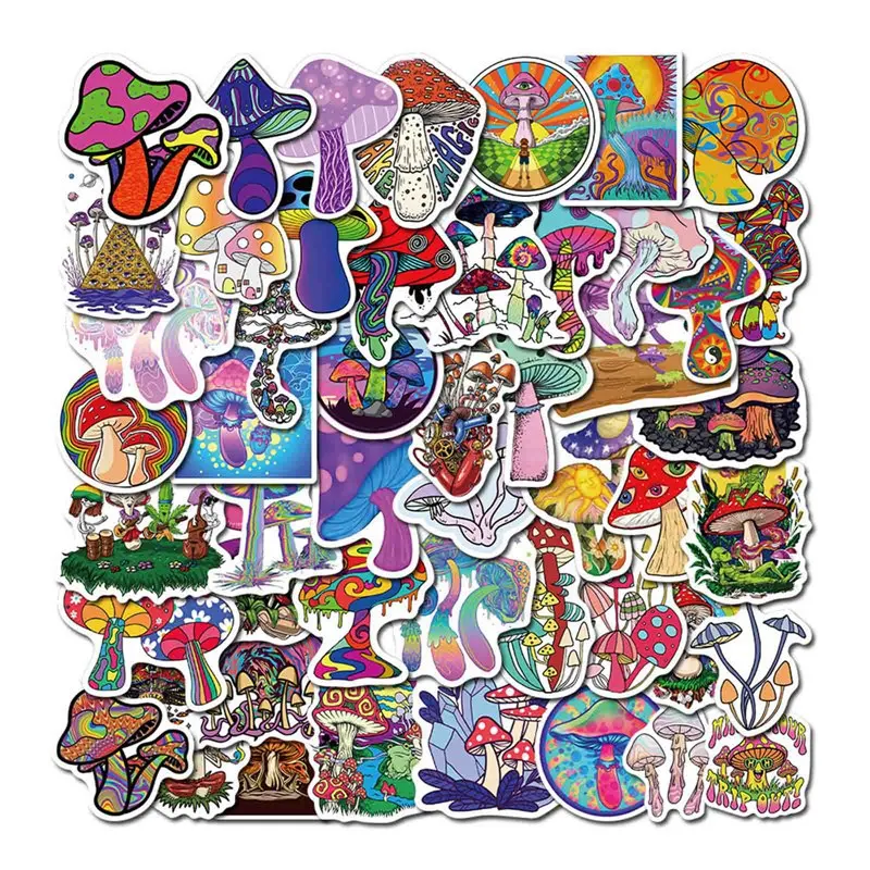 

50Pcs Rainbow Mushroom Cartoon Stickers Cute Color Plant Mushrooms Stickers for Stationery Laptop Scrapbooking Stickers Decals