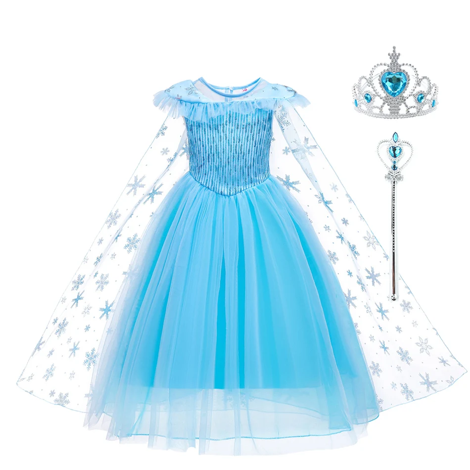 

Girls Dress Kids Summer Blue Snowflake Princess Dress Children Role Playing Elsa Dress Carnival Birthday Party Costuming